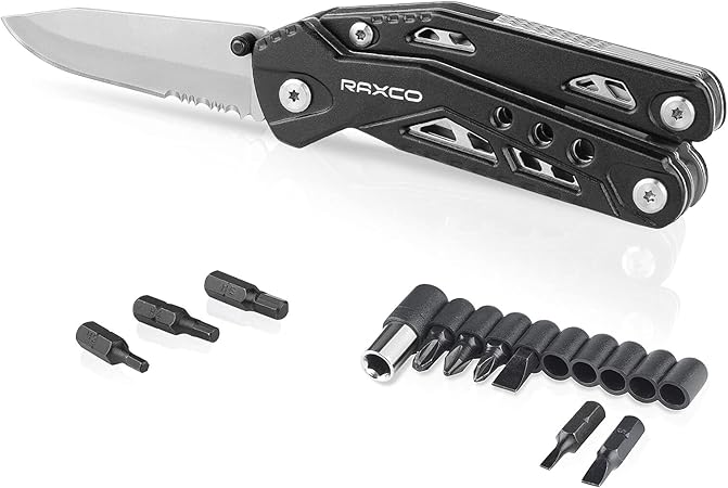 RAXCO Gift for Men, 15-in-1 Multitool Pliers with Nylon Bag, Foldable Multifunctional Pliers, Stainless Steel Multitool Tool with Scissors, Bottle Opener and Screwdriver for Outdoor and Camping